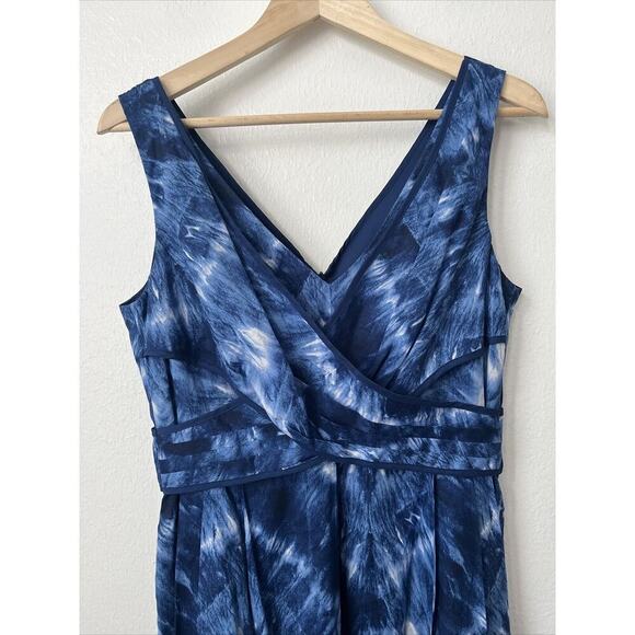 Nine West blue white tie dye pleat vneck‎ fit flare dress 8 - Picture 2 of 11